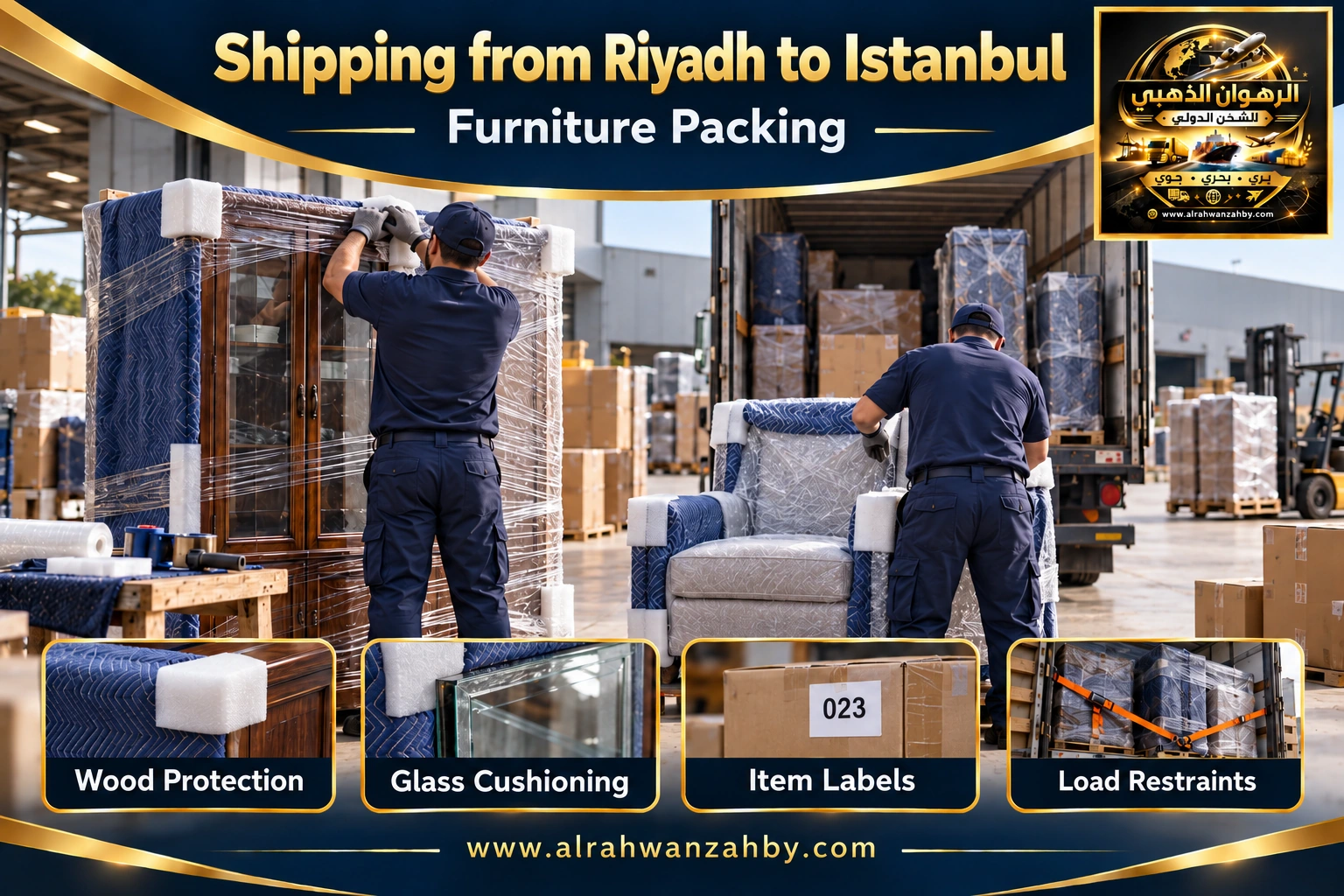 Furniture packing from Riyadh to Istanbul — Alrahwan Golden illustrative visual