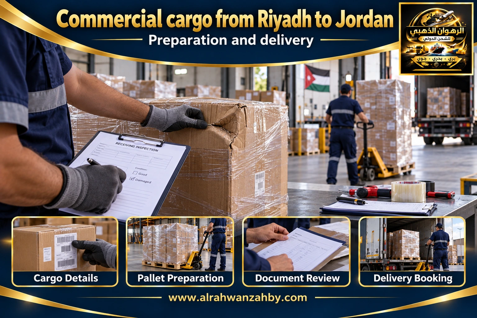 Commercial cargo from Riyadh to Jordan — preparation and delivery
