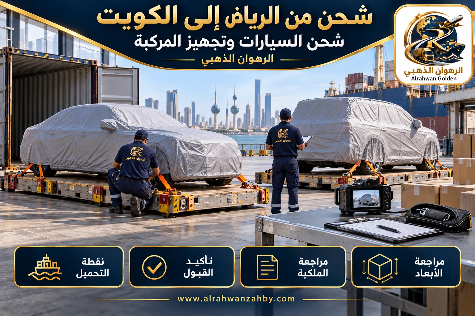 شحن السيارات وتجهيز المركبة — شحن من الرياض إلى الكويت