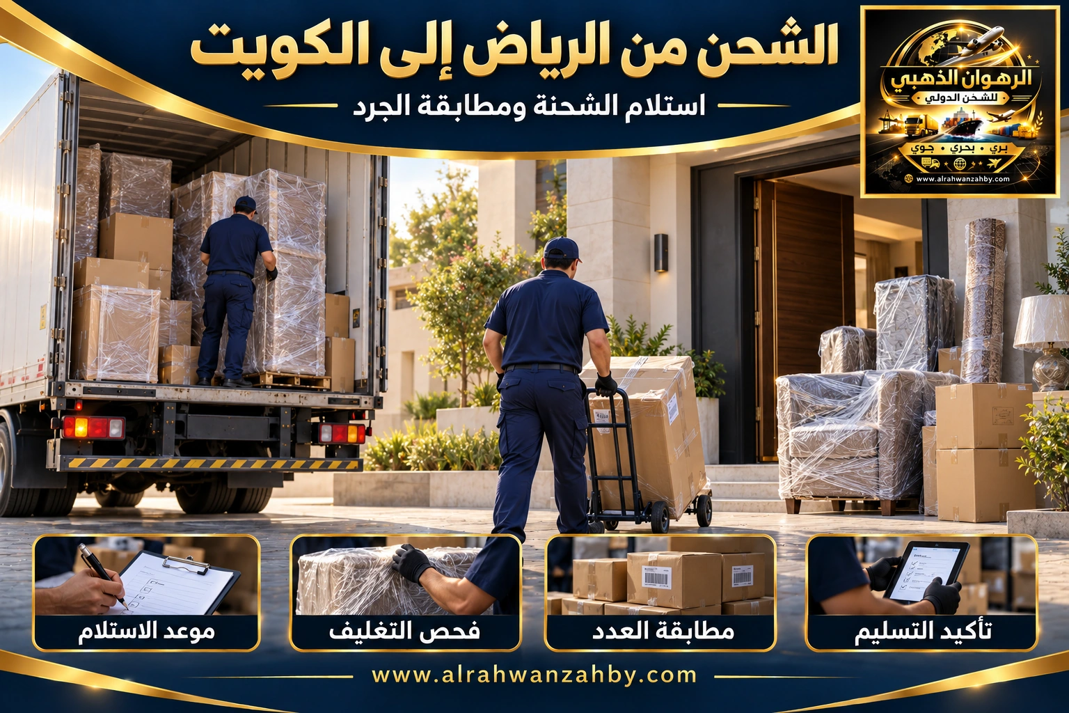 تنسيق التسليم ومطابقة الجرد من الرياض إلى مدينة الكويت — تصور توضيحي للرهوان الذهبي