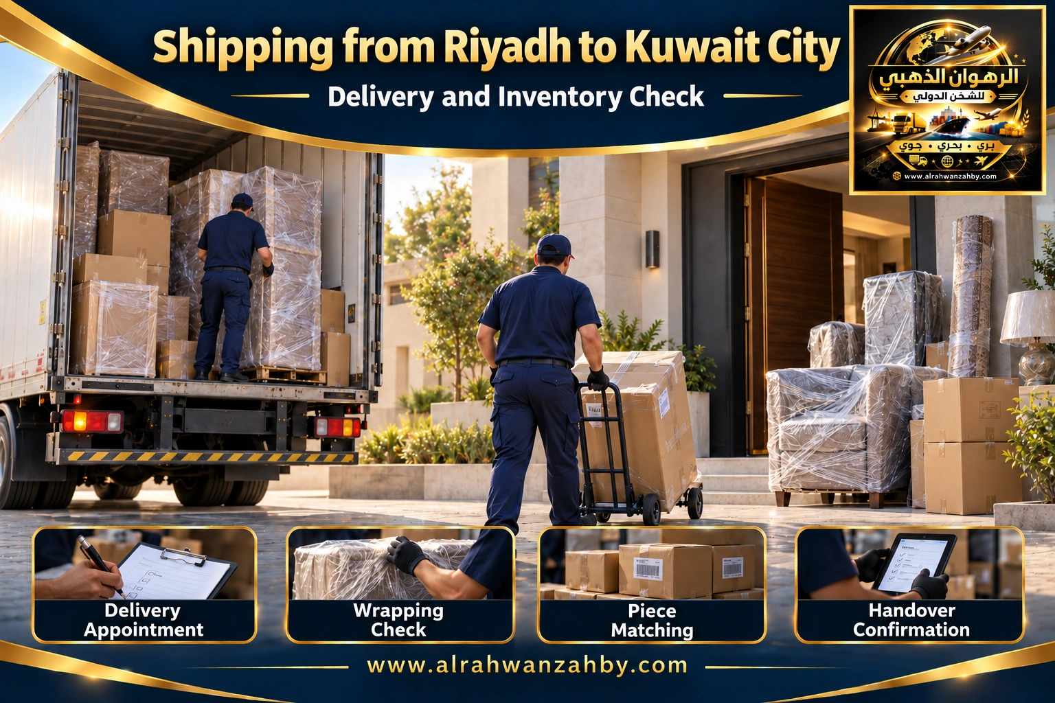 Delivery coordination and inventory matching from Riyadh to Kuwait City — Alrahwan Golden illustrative visual
