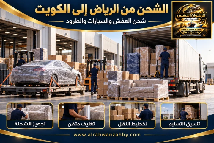 الشحن الدولي من الرياض إلى مدينة الكويت — تصور توضيحي للرهوان الذهبي