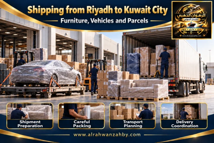 International shipping from Riyadh to Kuwait City — Alrahwan Golden illustrative visual