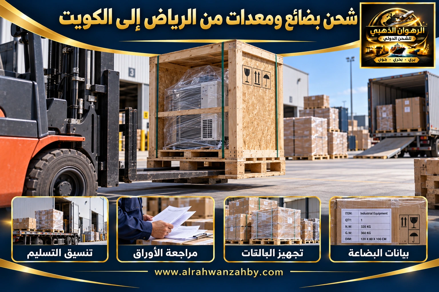 شحن بضائع ومعدات من الرياض إلى الكويت