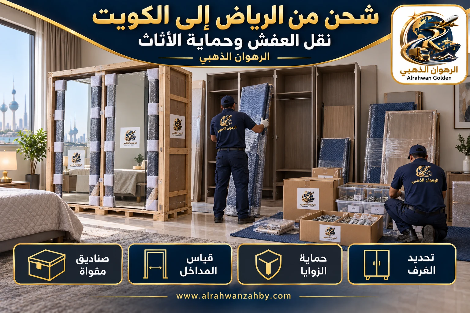 نقل العفش وحماية الأثاث — شحن من الرياض إلى الكويت