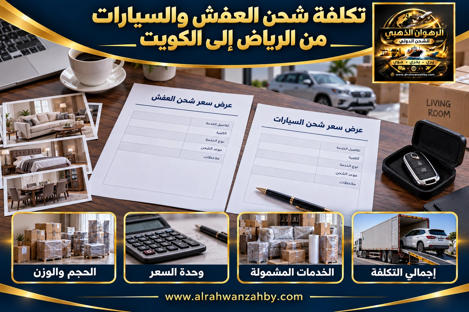 تكلفة شحن العفش والسيارات من الرياض إلى الكويت — التجهيز والتسليم