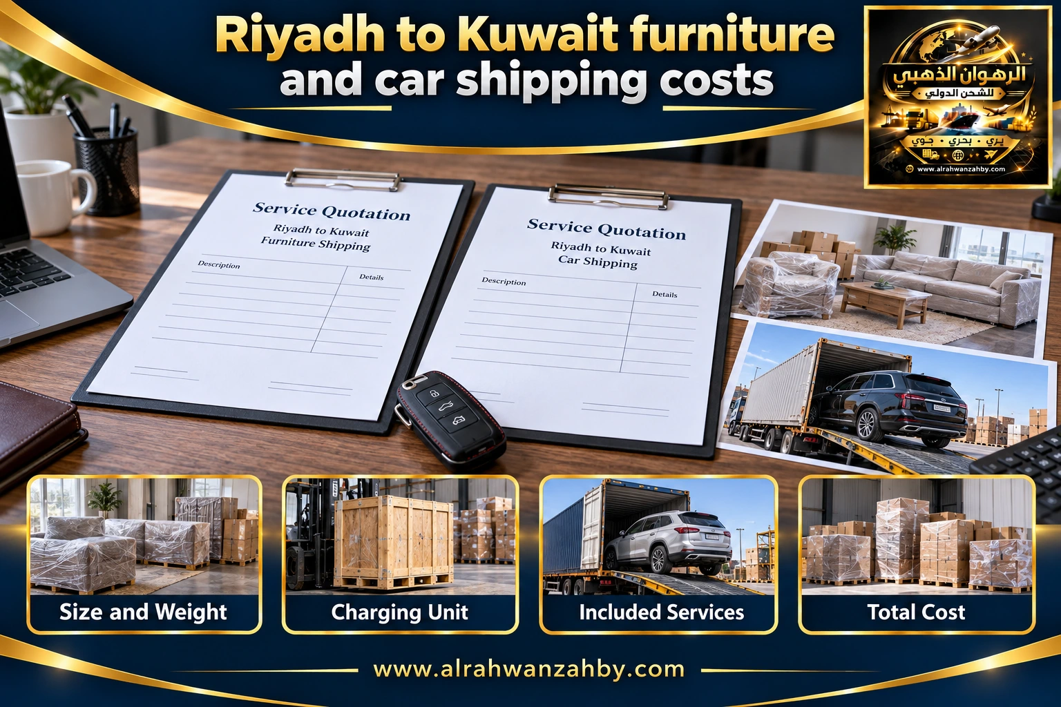 Riyadh to Kuwait furniture and car shipping costs — preparation and delivery