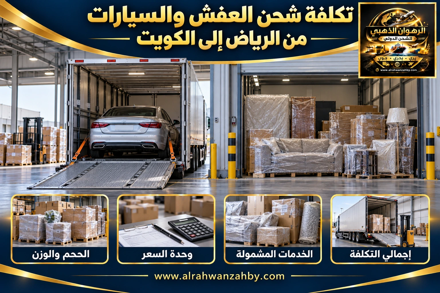 تكلفة شحن العفش والسيارات من الرياض إلى الكويت
