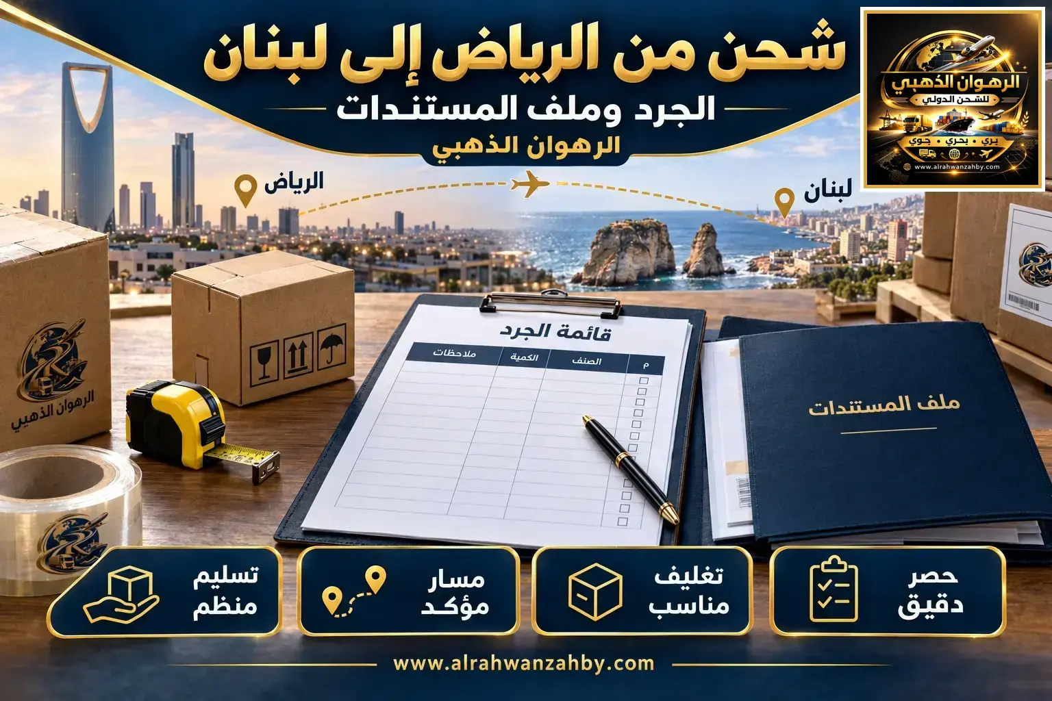شحن من الرياض إلى لبنان — الجرد وملف المستندات