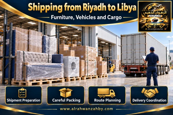 International shipping from Riyadh to Libya — Alrahwan Golden illustrative visual