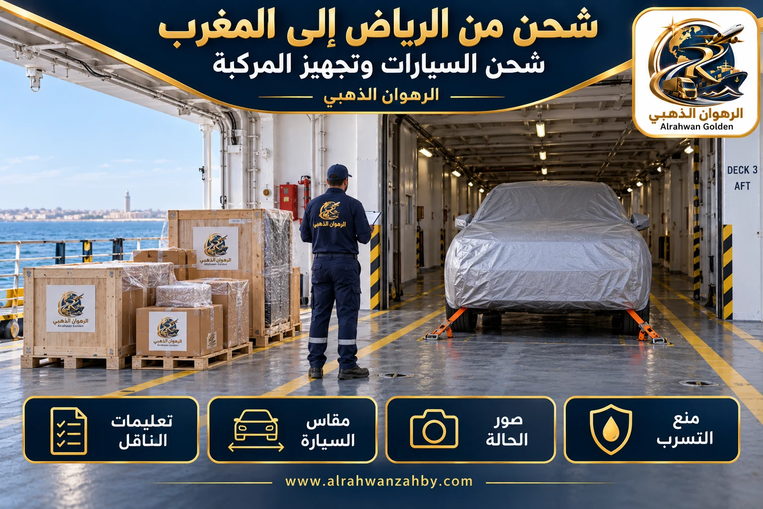 شحن السيارات وتجهيز المركبة — شحن من الرياض إلى المغرب