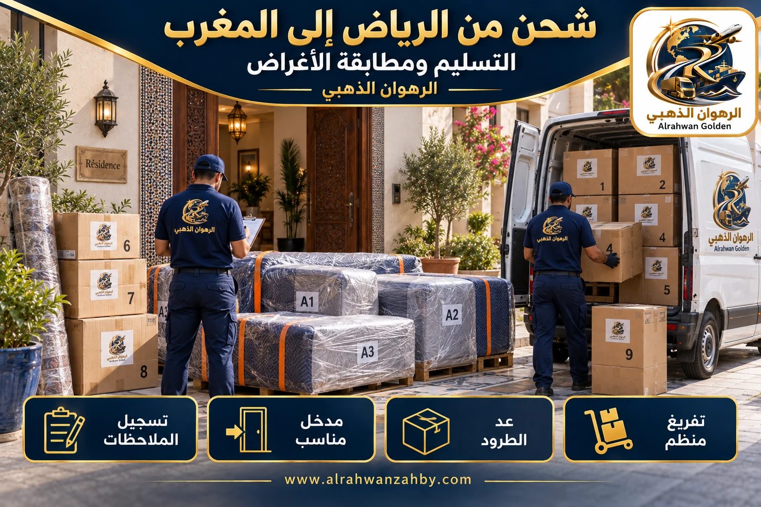التسليم ومطابقة الأغراض — شحن من الرياض إلى المغرب