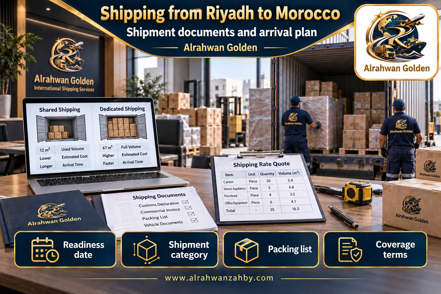 Shipment documents and arrival plan — Shipping from Riyadh to Morocco