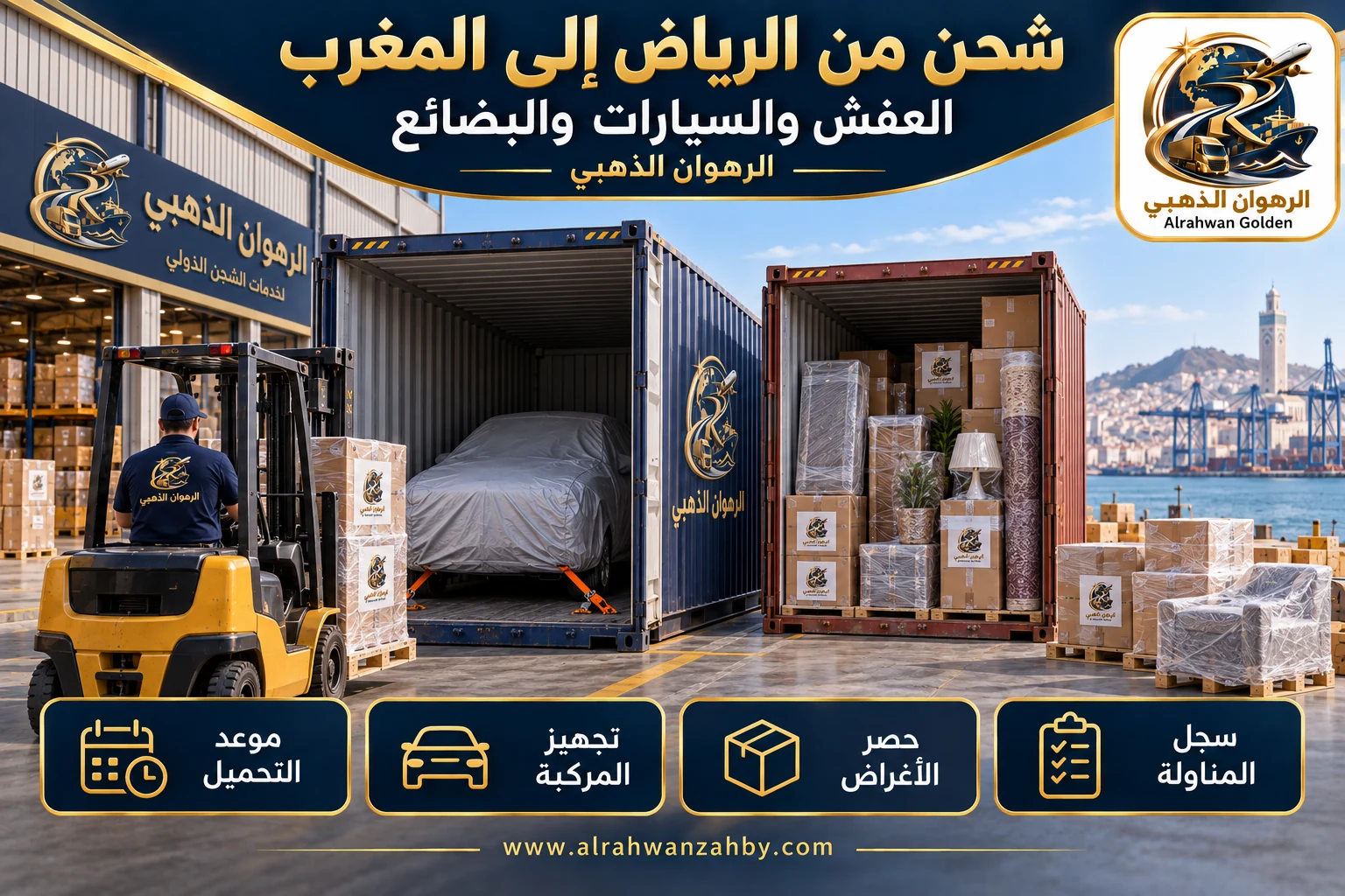 العفش والسيارات والبضائع — شحن من الرياض إلى المغرب
