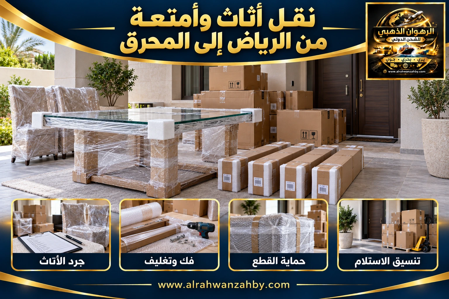 نقل أثاث وأمتعة من الرياض إلى المحرق — التجهيز والتسليم