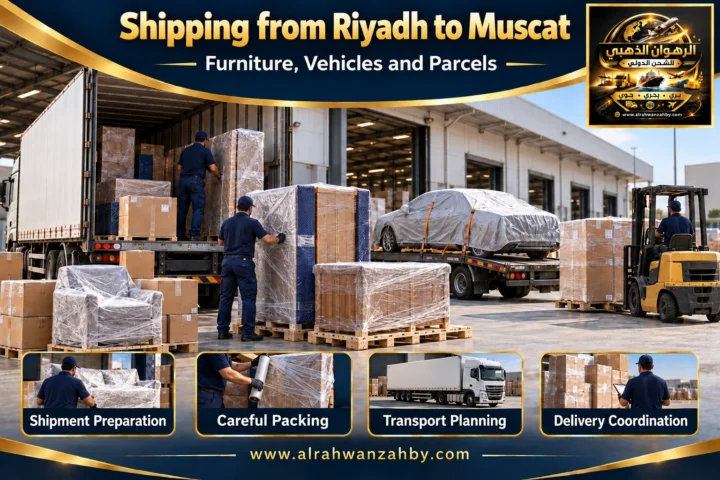 International shipping from Riyadh to Muscat — Alrahwan Golden illustrative visual