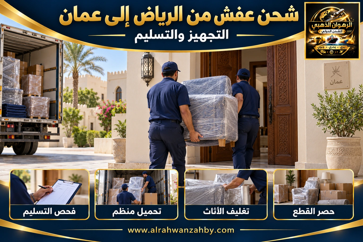 شحن عفش من الرياض إلى عمان — التجهيز والتسليم