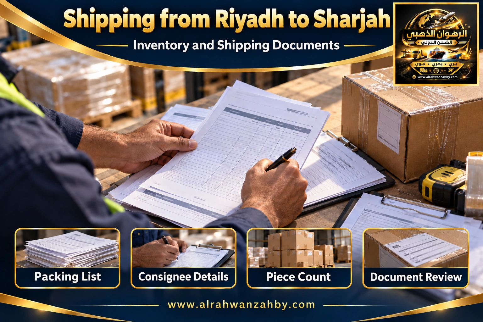 Inventory and shipping documents from Riyadh to Sharjah — Alrahwan Golden illustrative visual