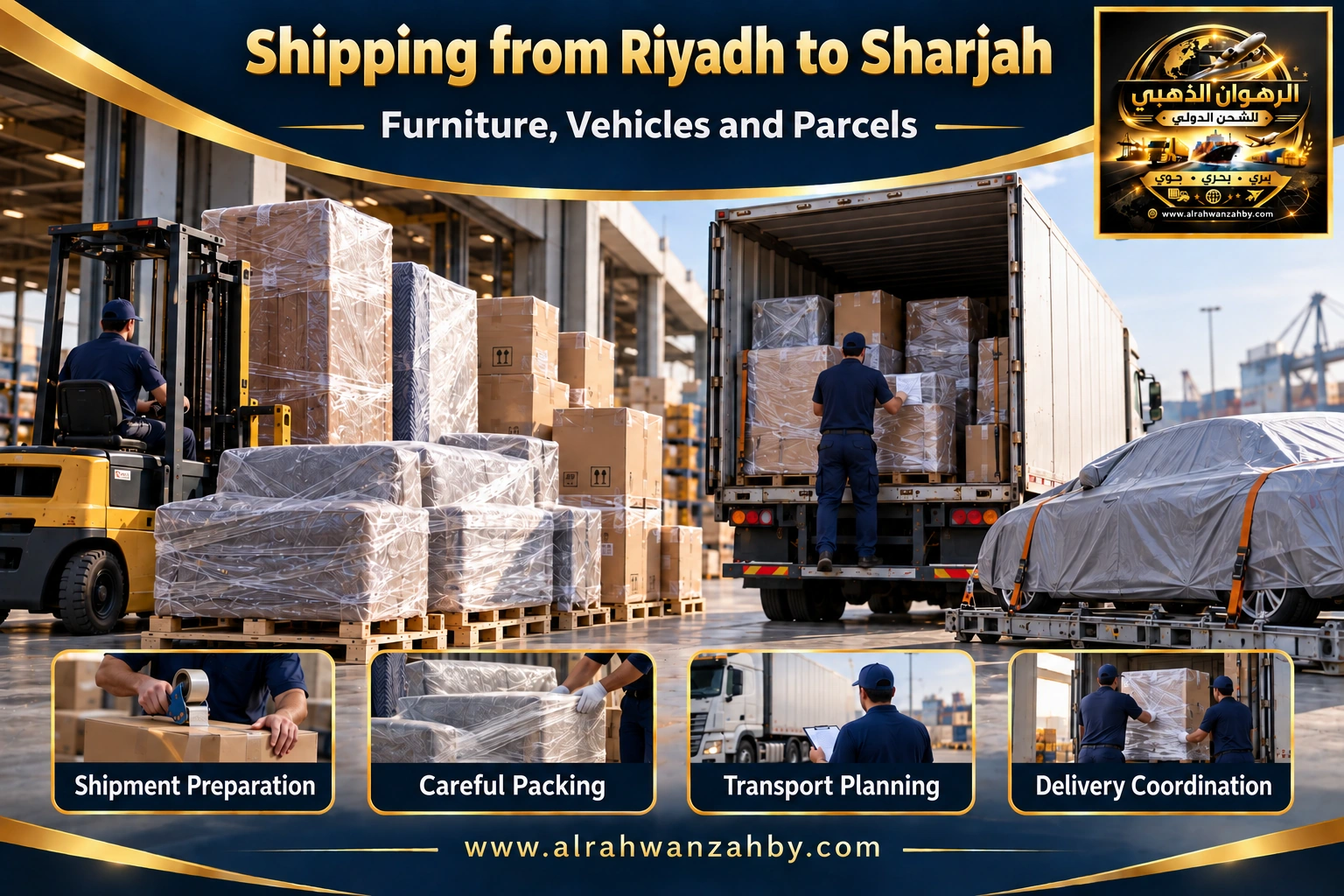 International shipping from Riyadh to Sharjah — Alrahwan Golden illustrative visual