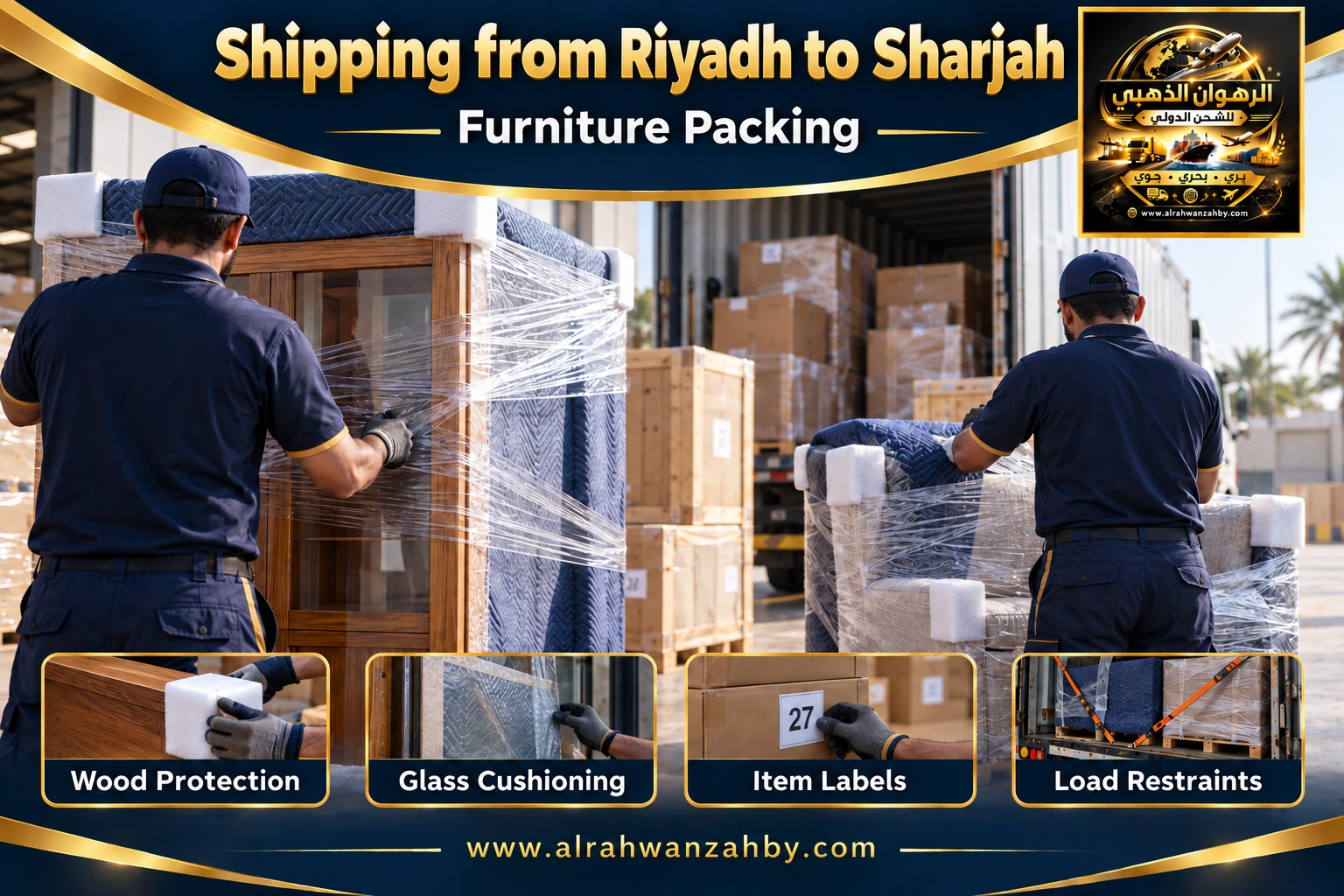 Furniture packing from Riyadh to Sharjah — Alrahwan Golden illustrative visual