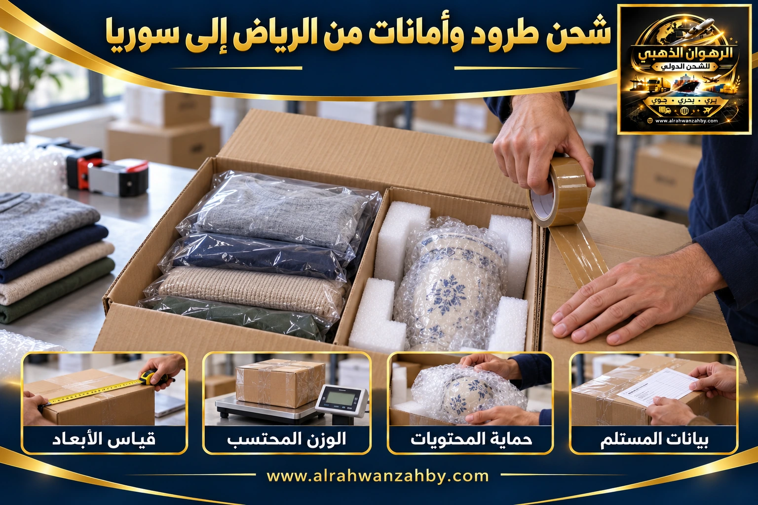 شحن طرود وأمانات من الرياض إلى سوريا — التجهيز والتسليم