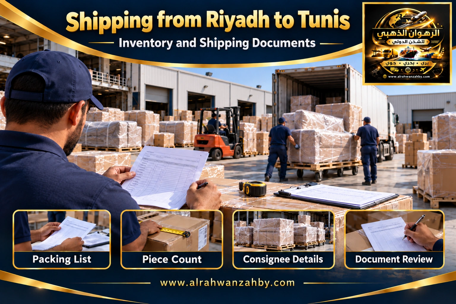 Inventory and shipping documents from Riyadh to Tunis — Alrahwan Golden illustrative visual