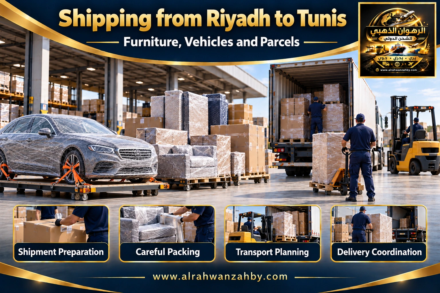 International shipping from Riyadh to Tunis — Alrahwan Golden illustrative visual
