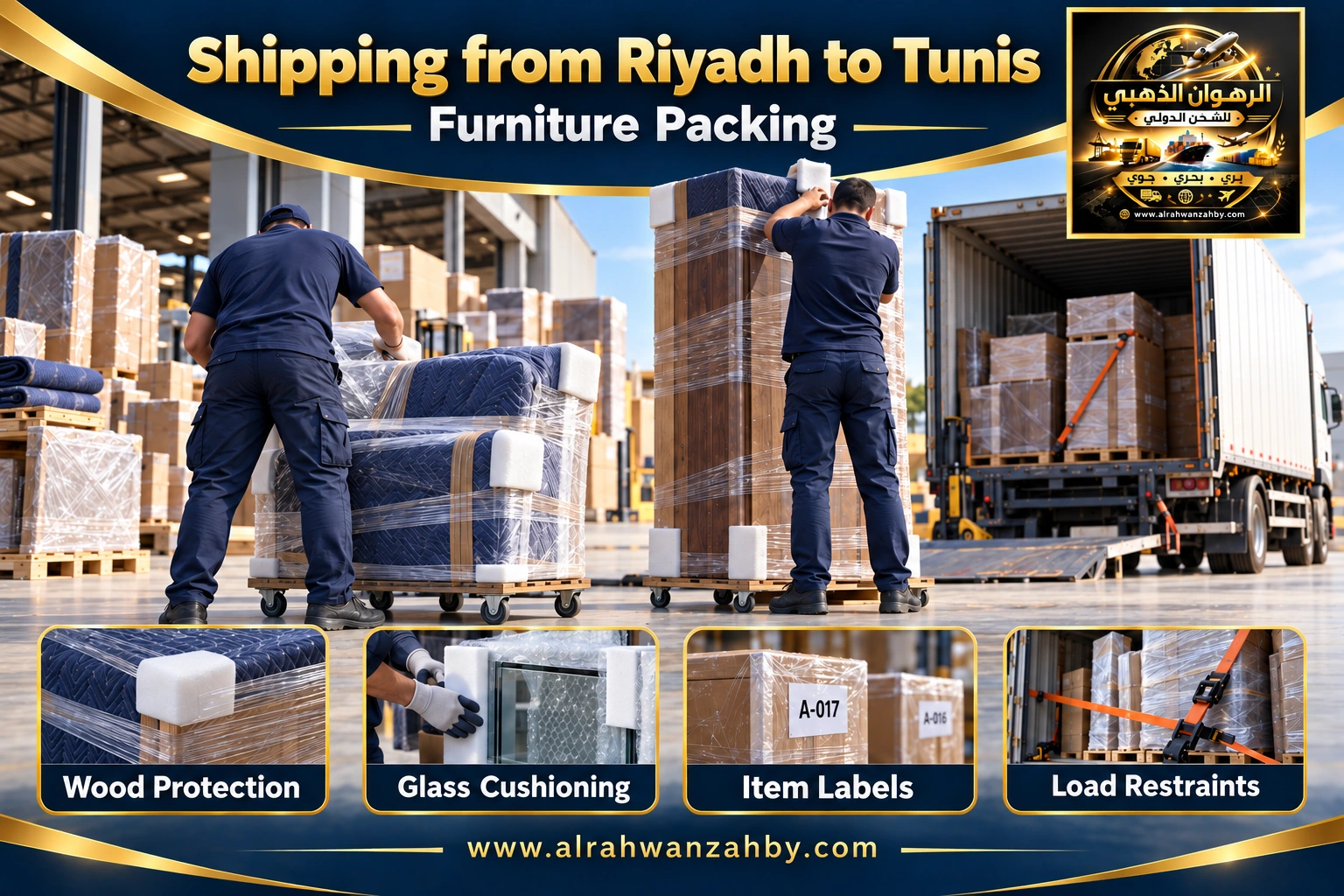 Furniture packing from Riyadh to Tunis — Alrahwan Golden illustrative visual