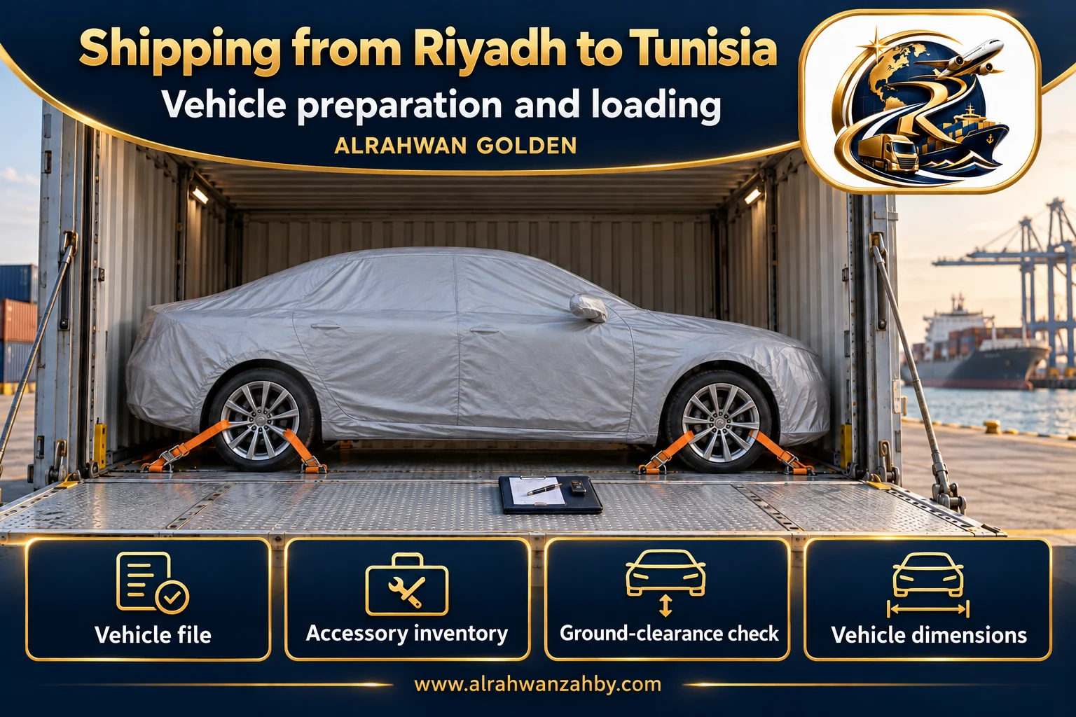 Vehicle preparation and loading — Shipping from Riyadh to Tunisia