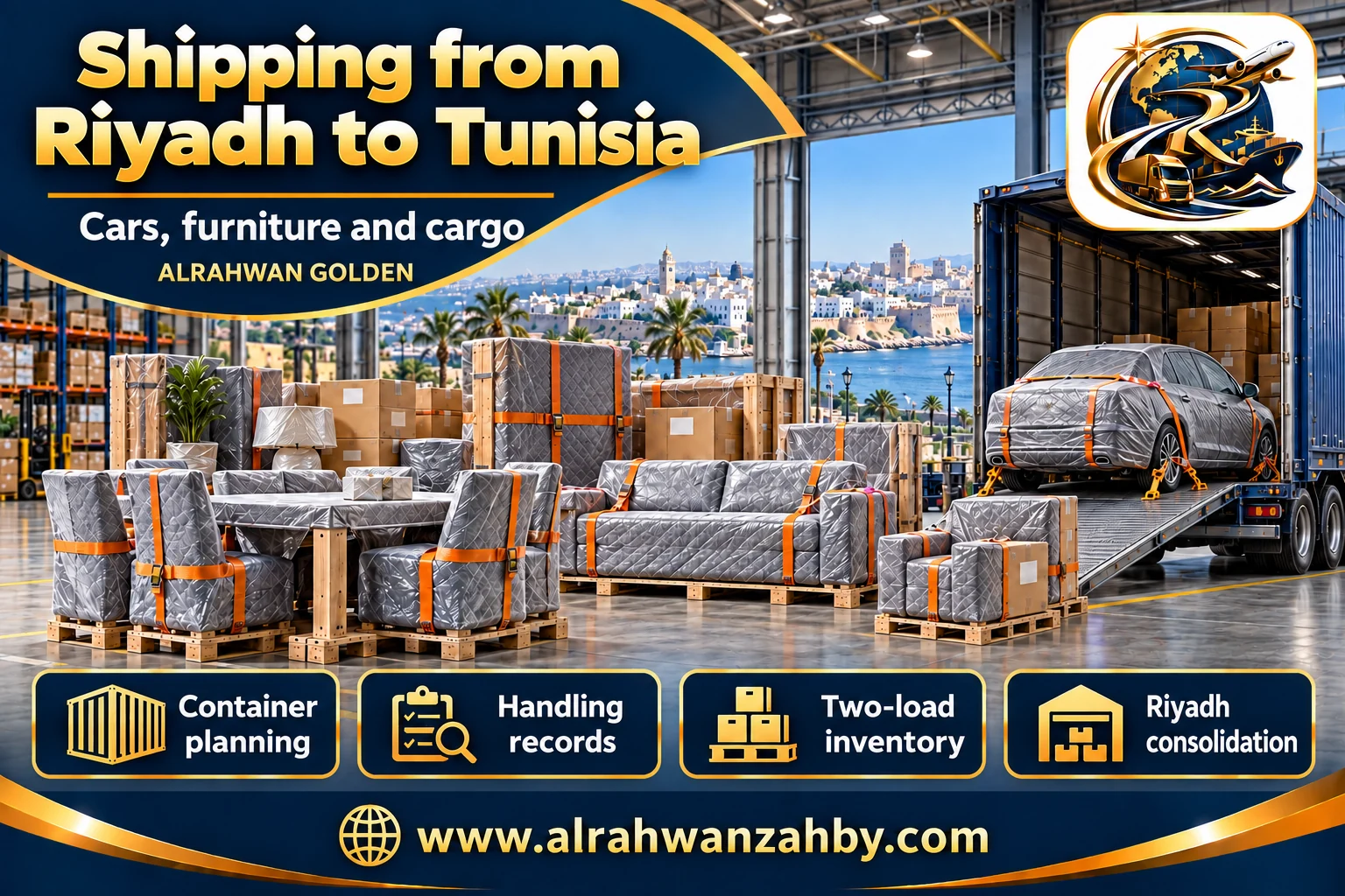 Cars, furniture and cargo — Shipping from Riyadh to Tunisia