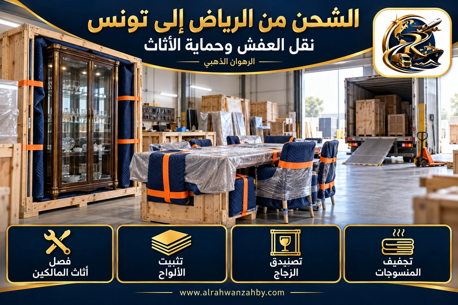 تغليف الأثاث في الرياض قبل شحنه إلى تونس
