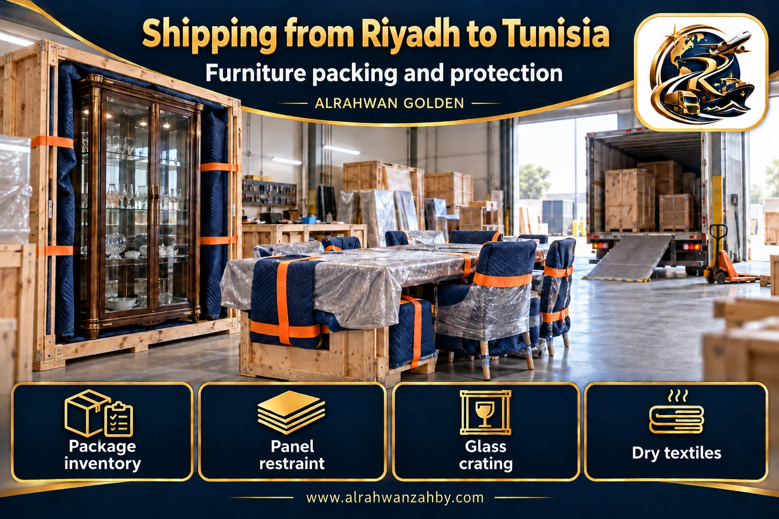 Furniture packing and protection — Shipping from Riyadh to Tunisia