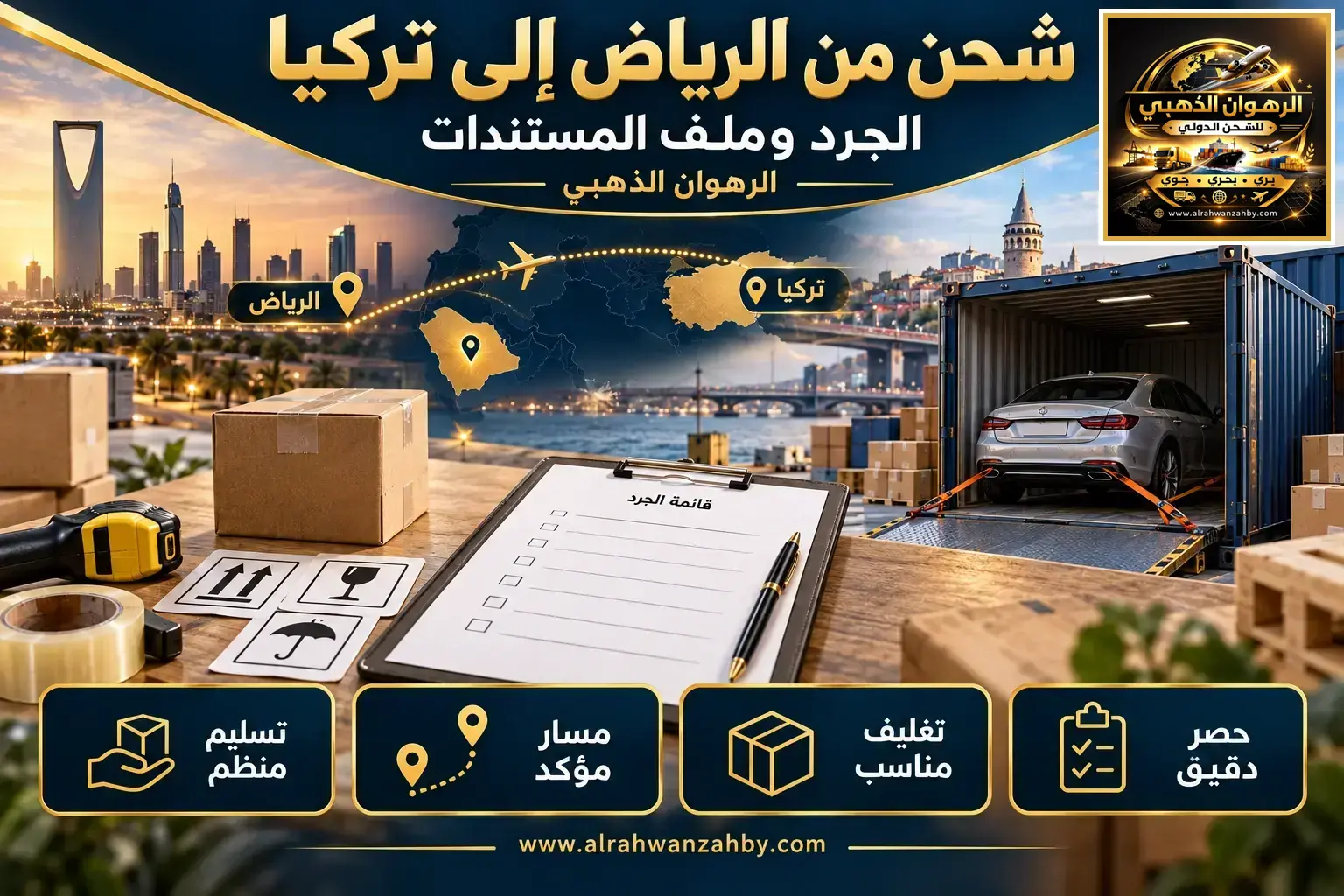 شحن من الرياض إلى تركيا — الجرد وملف المستندات