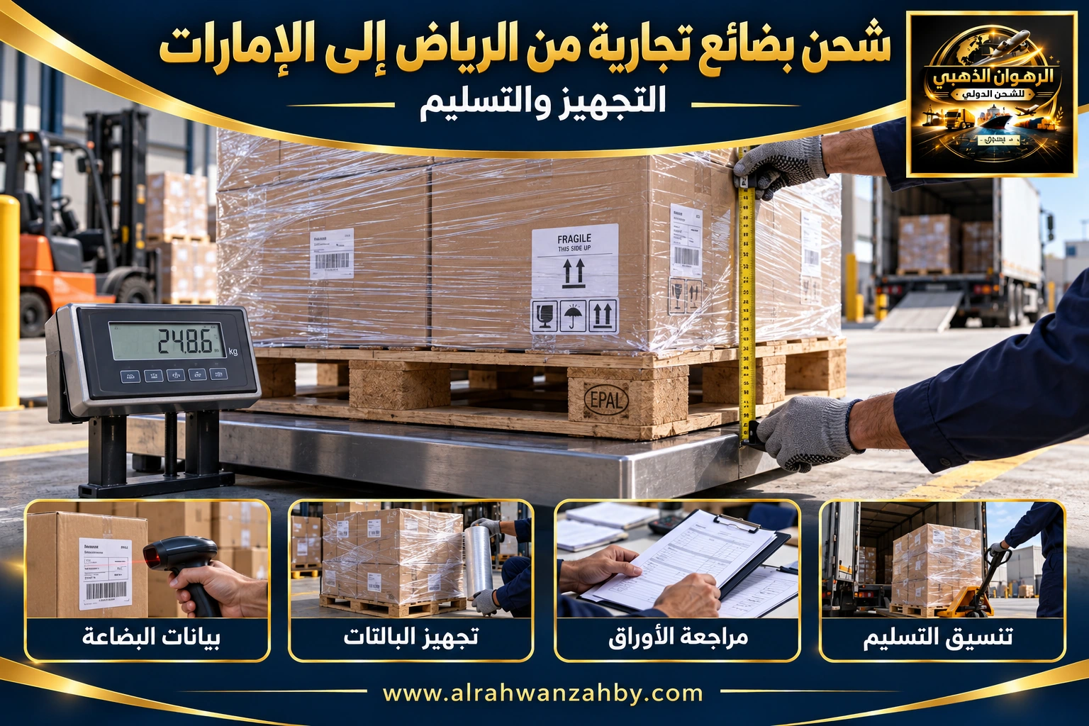 شحن بضائع تجارية من الرياض إلى الإمارات — التجهيز والتسليم