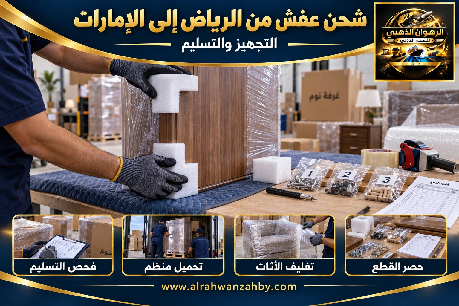 شحن عفش من الرياض إلى الإمارات — التجهيز والتسليم