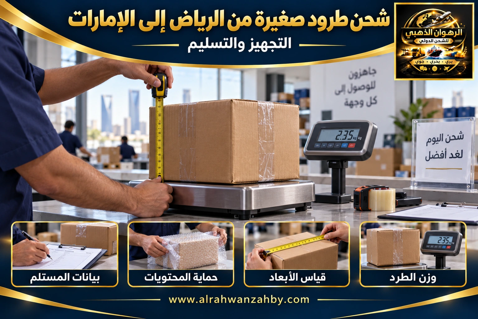 شحن طرود صغيرة من الرياض إلى الإمارات — التجهيز والتسليم
