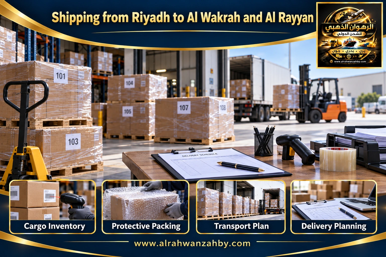 Shipping from Riyadh to Al Wakrah and Al Rayyan — preparation and delivery