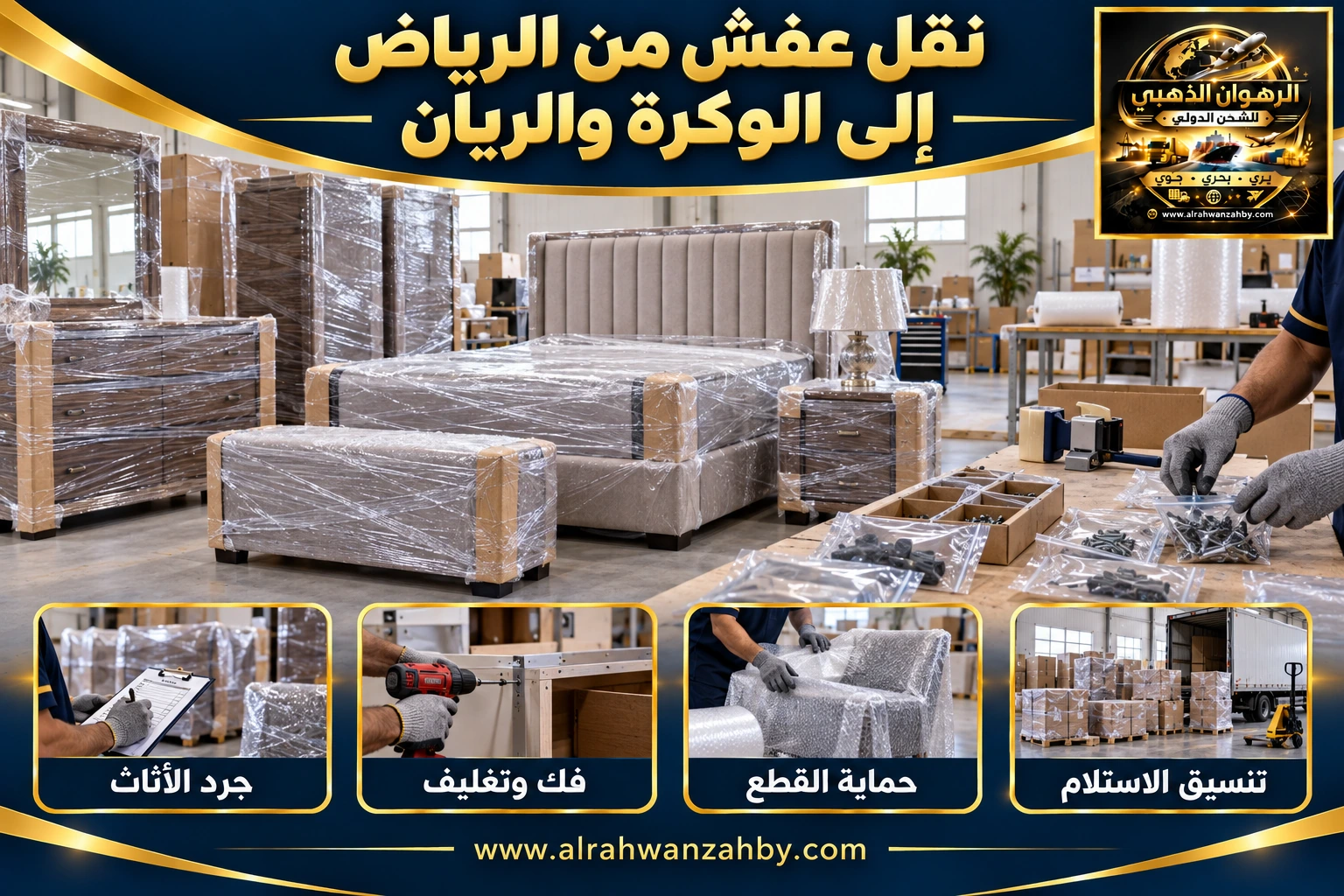 نقل عفش من الرياض إلى الوكرة والريان — التجهيز والتسليم