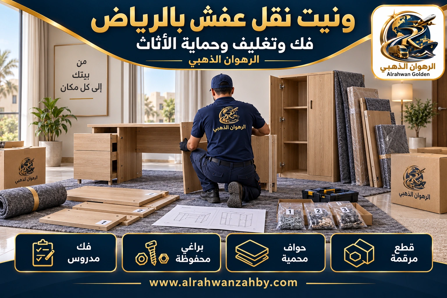 ونيت نقل عفش بالرياض — فك وتغليف وحماية الأثاث
