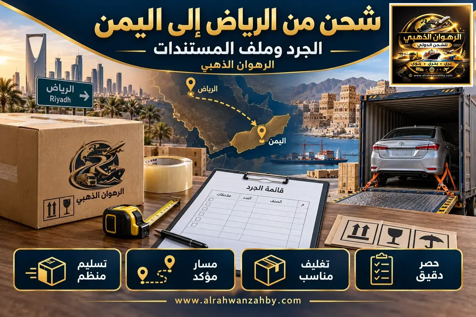 شحن من الرياض إلى اليمن — الجرد وملف المستندات