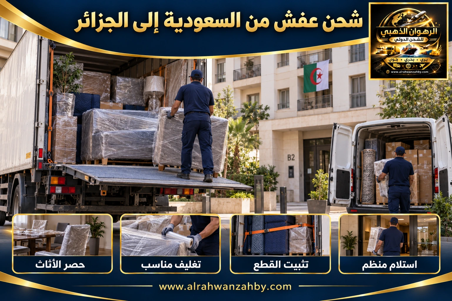 شحن عفش من السعودية إلى الجزائر — التجهيز والتسليم