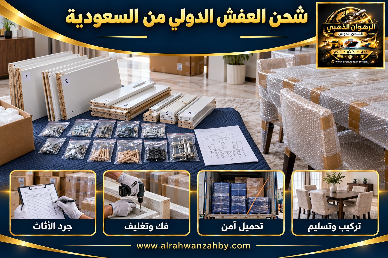 شحن العفش الدولي من السعودية — التجهيز والتسليم