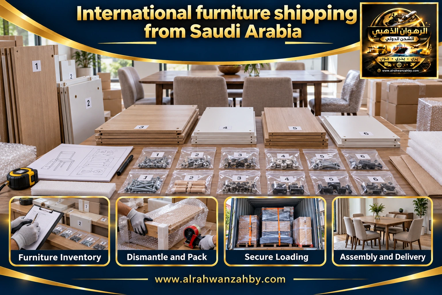 International furniture shipping from Saudi Arabia — preparation and delivery