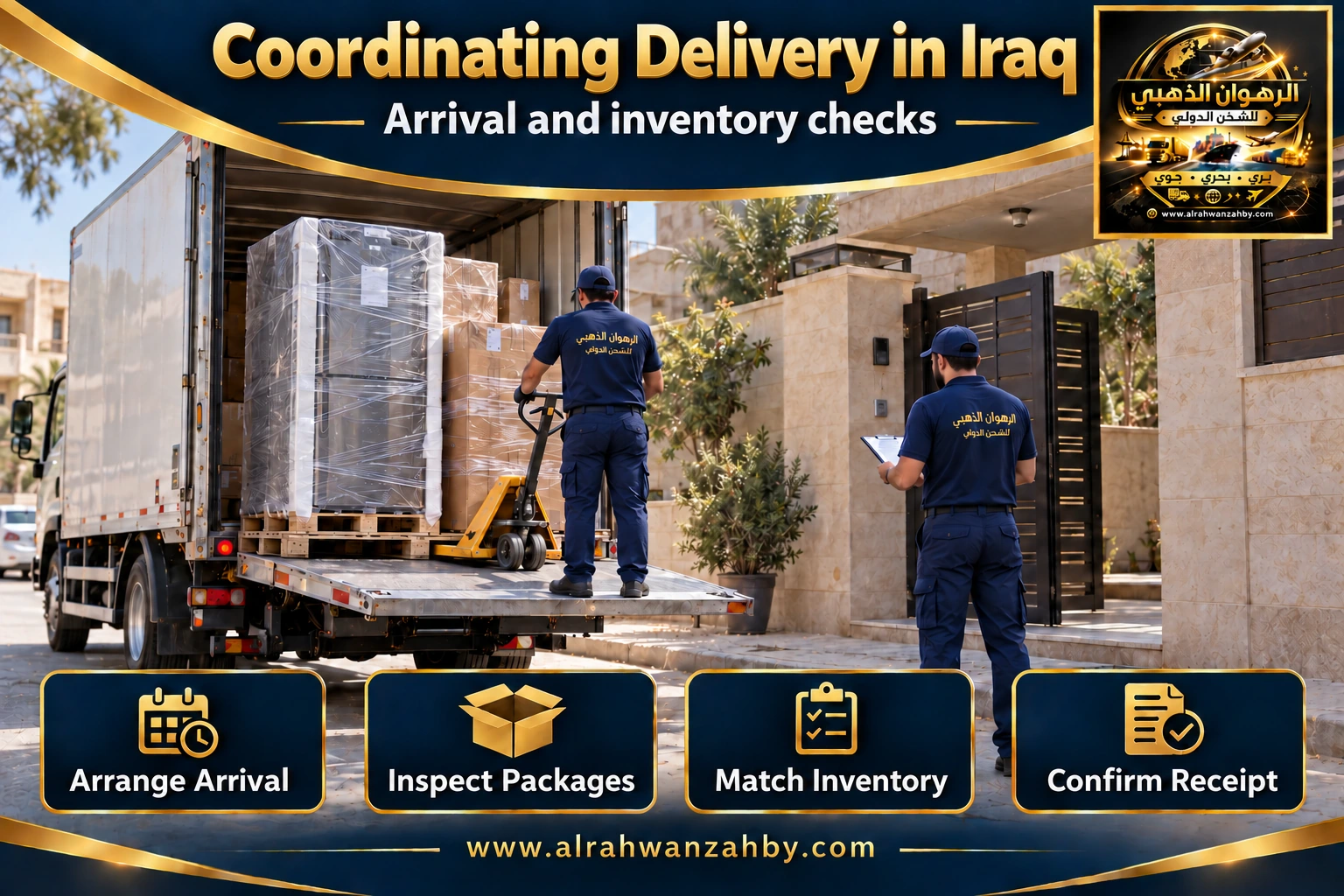 Delivery coordination and inventory matching from Saudi Arabia to Iraq — Alrahwan Golden illustrative visual