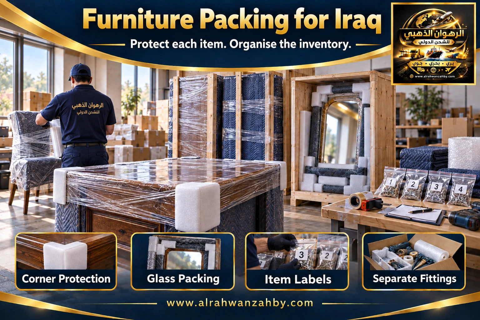 Furniture packing from Saudi Arabia to Iraq — Alrahwan Golden illustrative visual