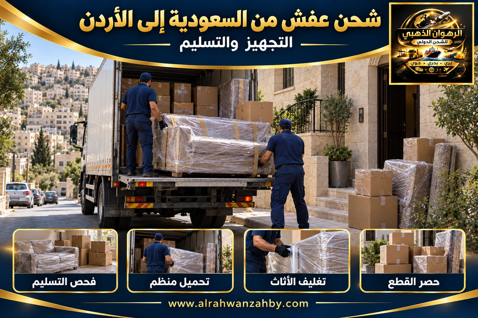 شحن عفش من السعودية إلى الأردن — التجهيز والتسليم