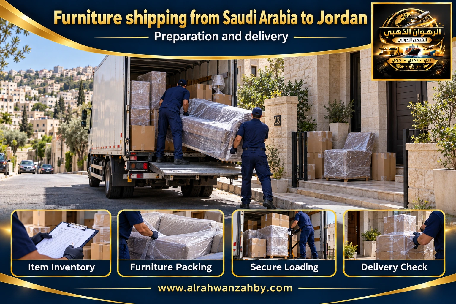 Furniture shipping from Saudi Arabia to Jordan — preparation and delivery