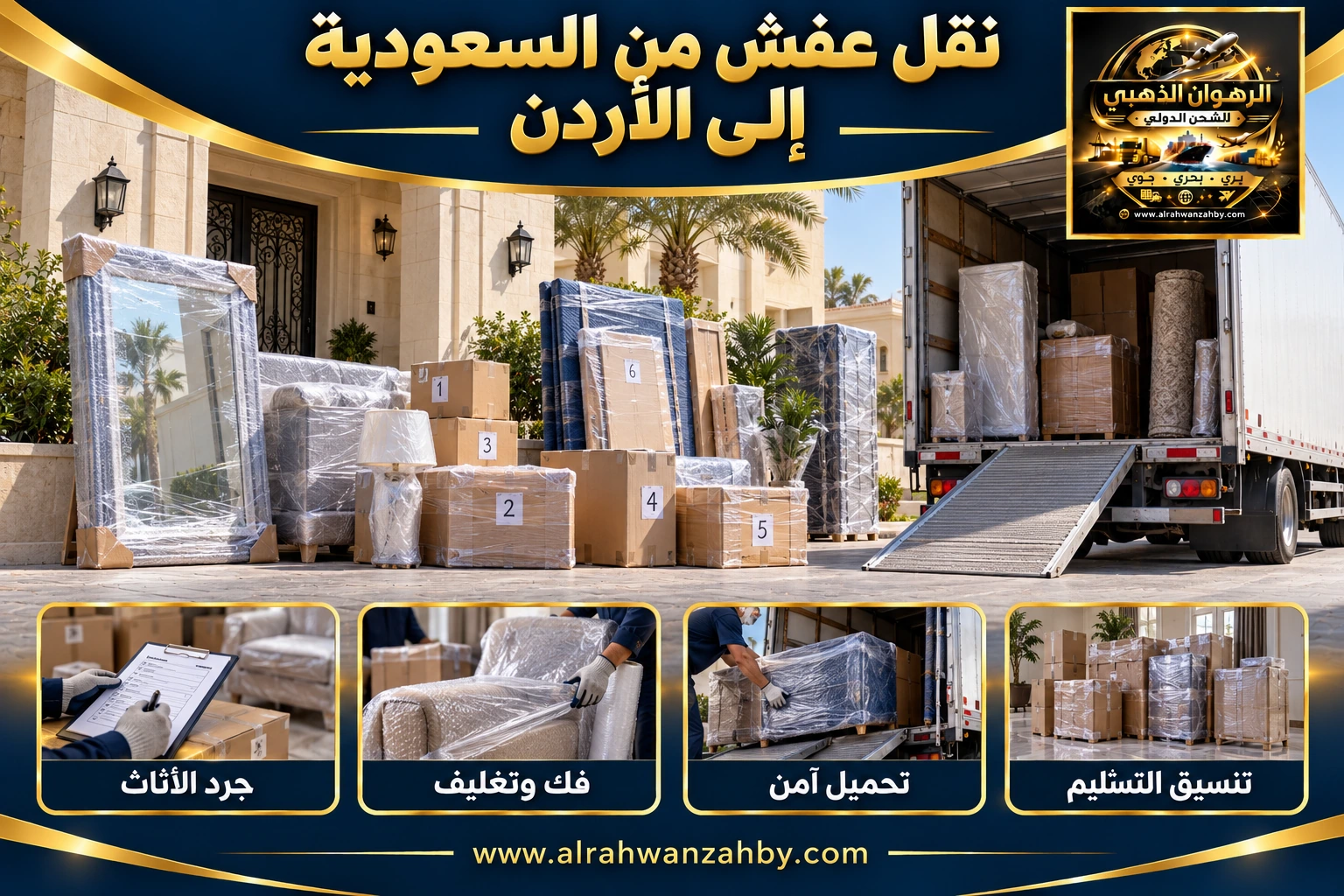 نقل عفش من السعودية إلى الأردن — التجهيز والتسليم