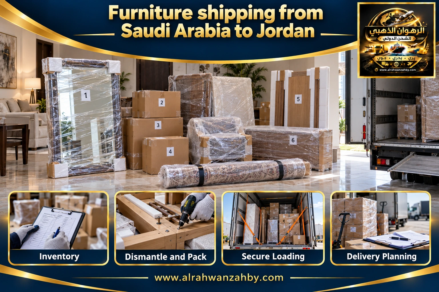 Furniture shipping from Saudi Arabia to Jordan — preparation and delivery