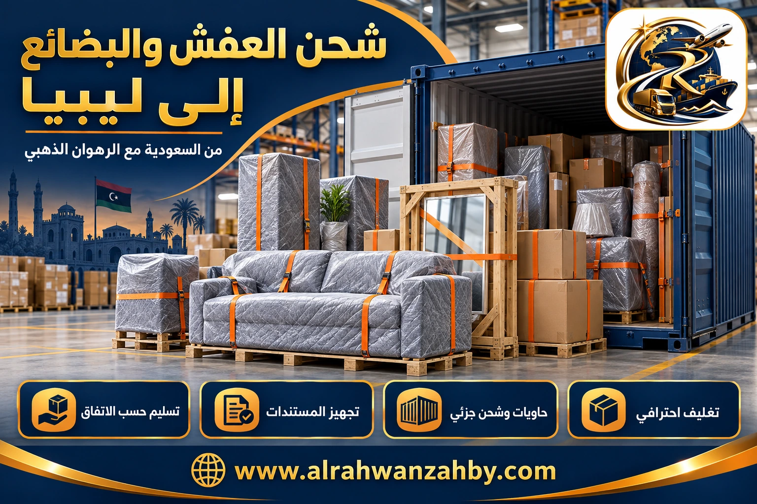 شحن العفش والبضائع إلى ليبيا من السعودية